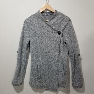 Dex Jacket Womens Medium Asymmetrical Knit Black White Long Sleeve Casual